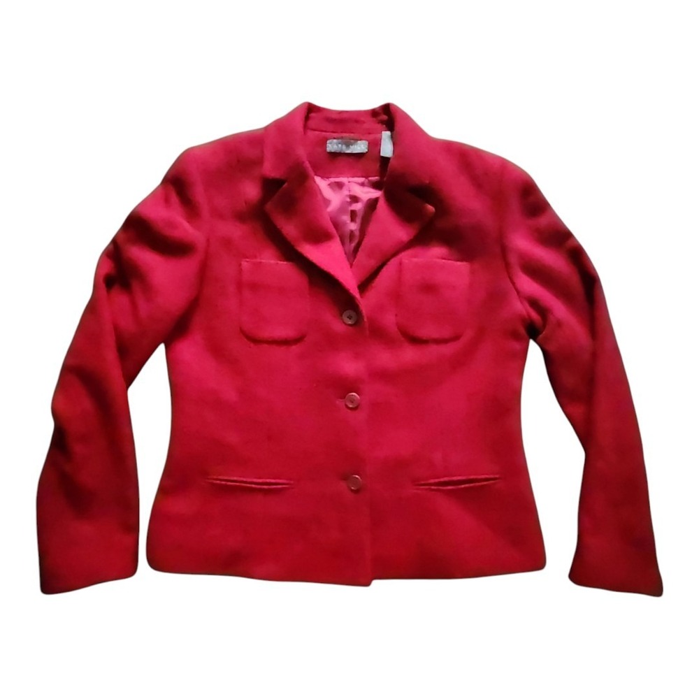 Wool Blend Blazer Kate Hill Size 12 Red Career Classic‎ Vintage Style Pockets